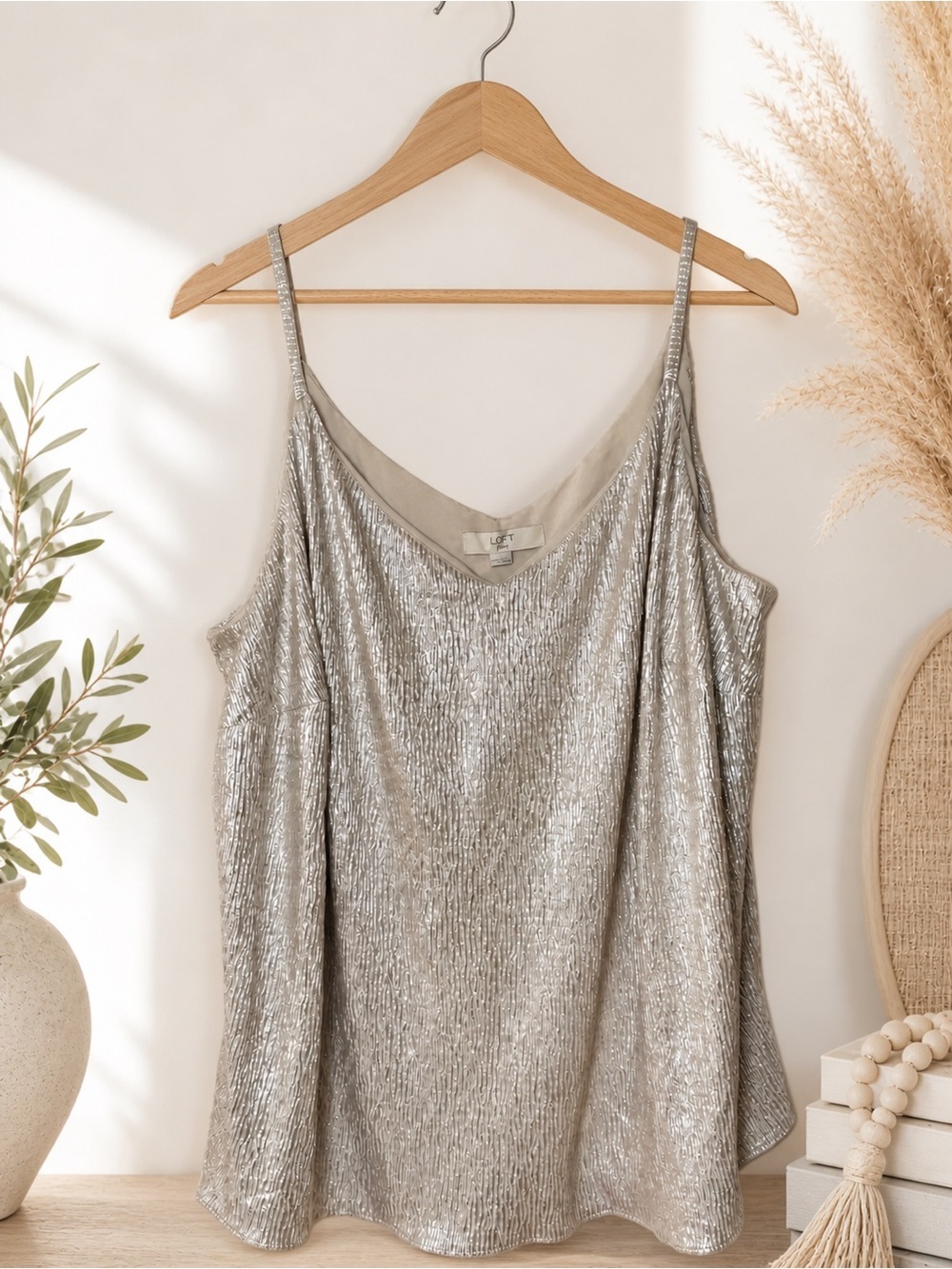 LOFT Silver Metallic V-Neck Cami 22/24
